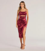 Lilith Satin Cutout Wrap-Front Midi Dress