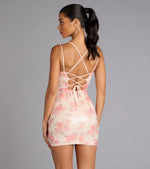 Rosé All Day Floral Lace-Up Sequin Mini Dress