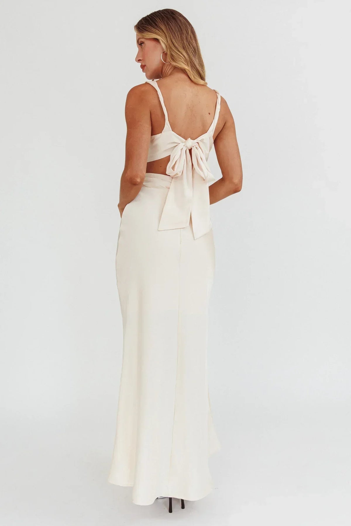 Harper Cut-Out Bow Back Maxi Dress Oyster