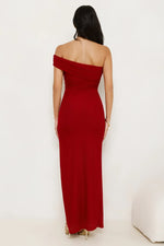 Berry Fresh Mesh One Shoulder Maxi Dress