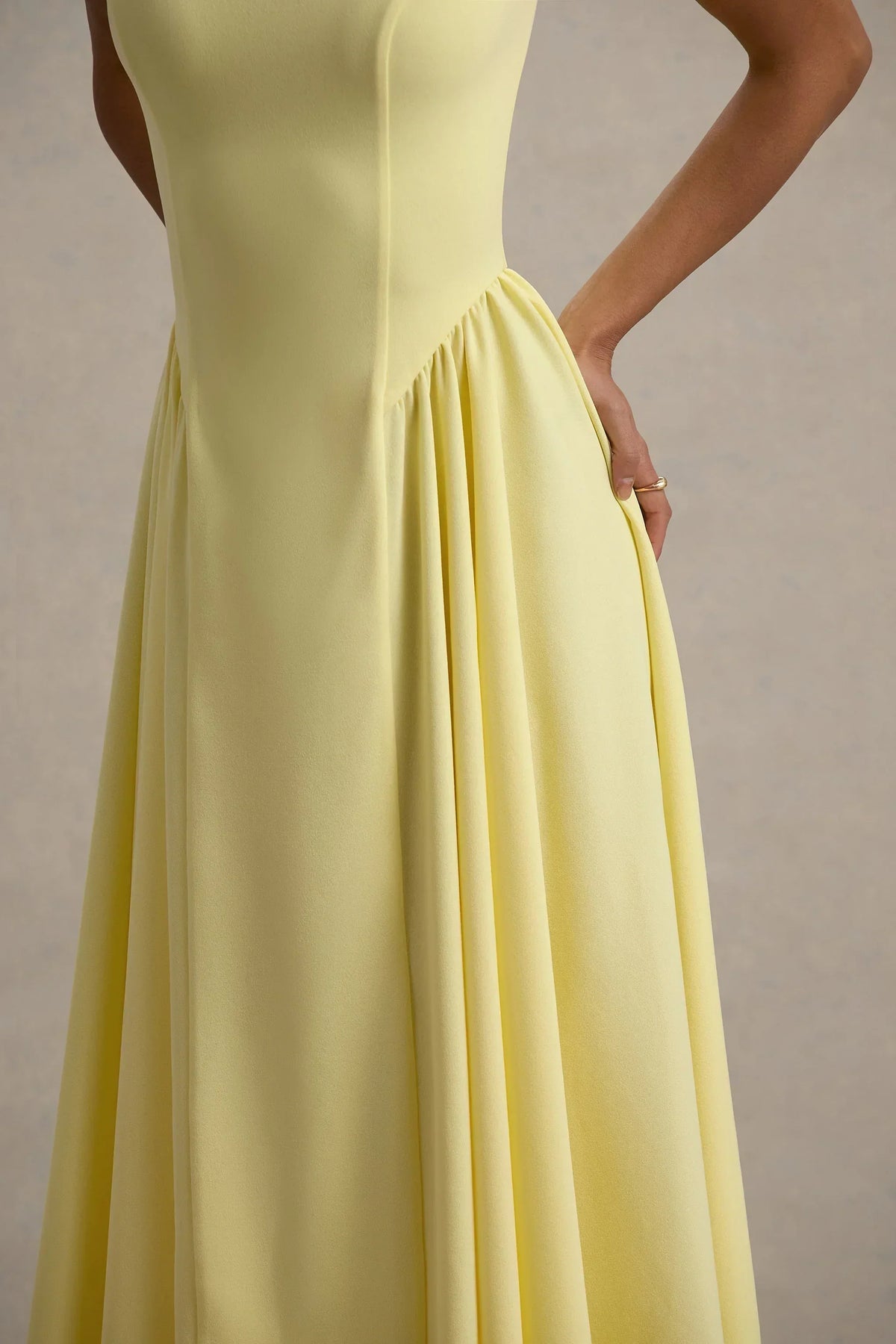 Muriel | Lemon Boat-Neck Volume-Hem Midi Dress