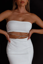 Nohemi Strapless Diamante Midi Dress White