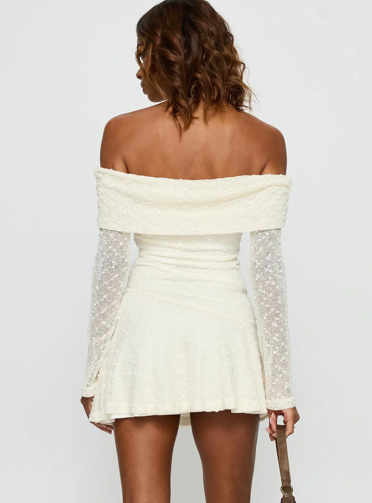 Ivee Off Shoulder Long Sleeve Mini Dress Cream