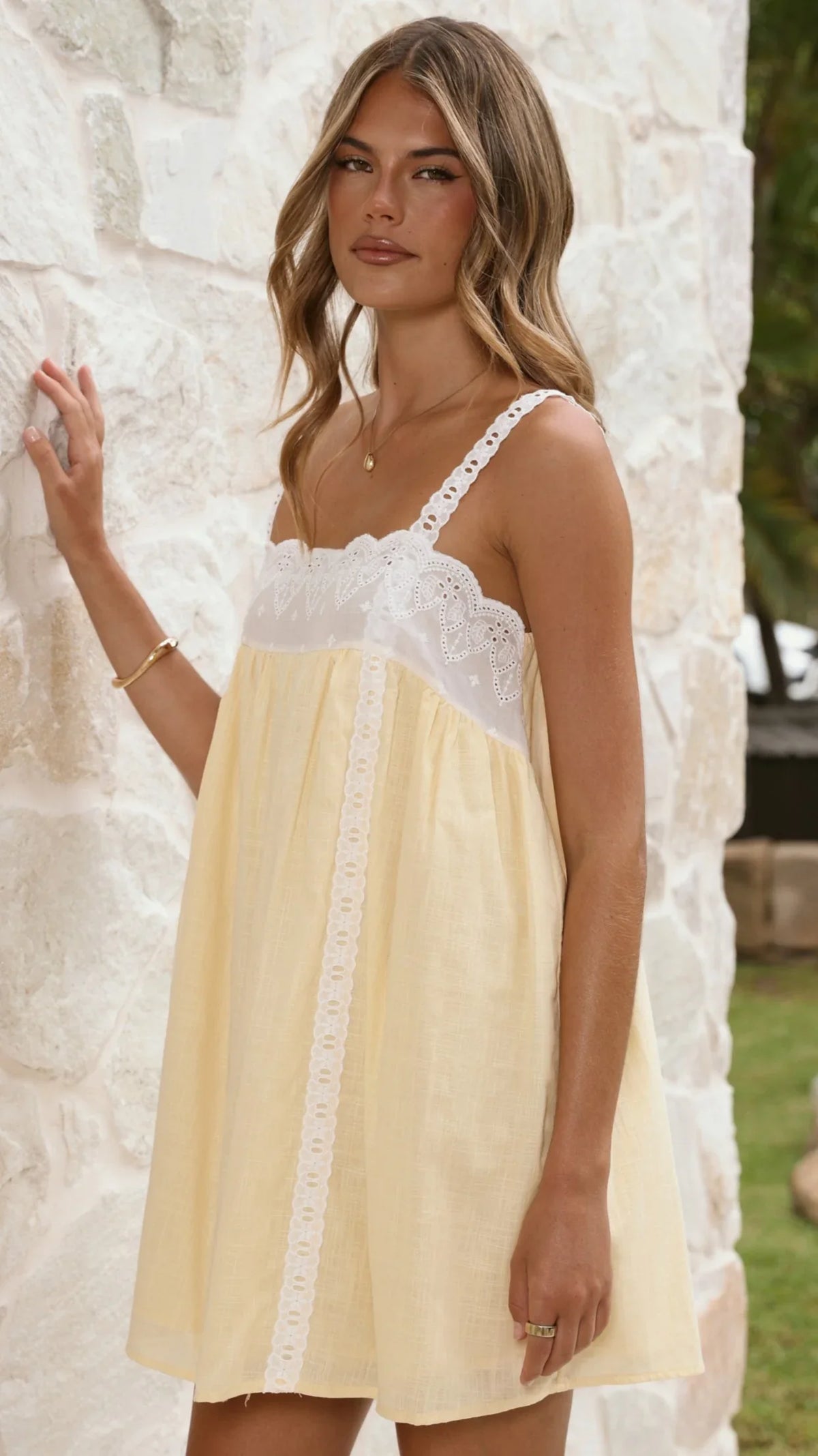 Lacey Mini Dress - Lemon