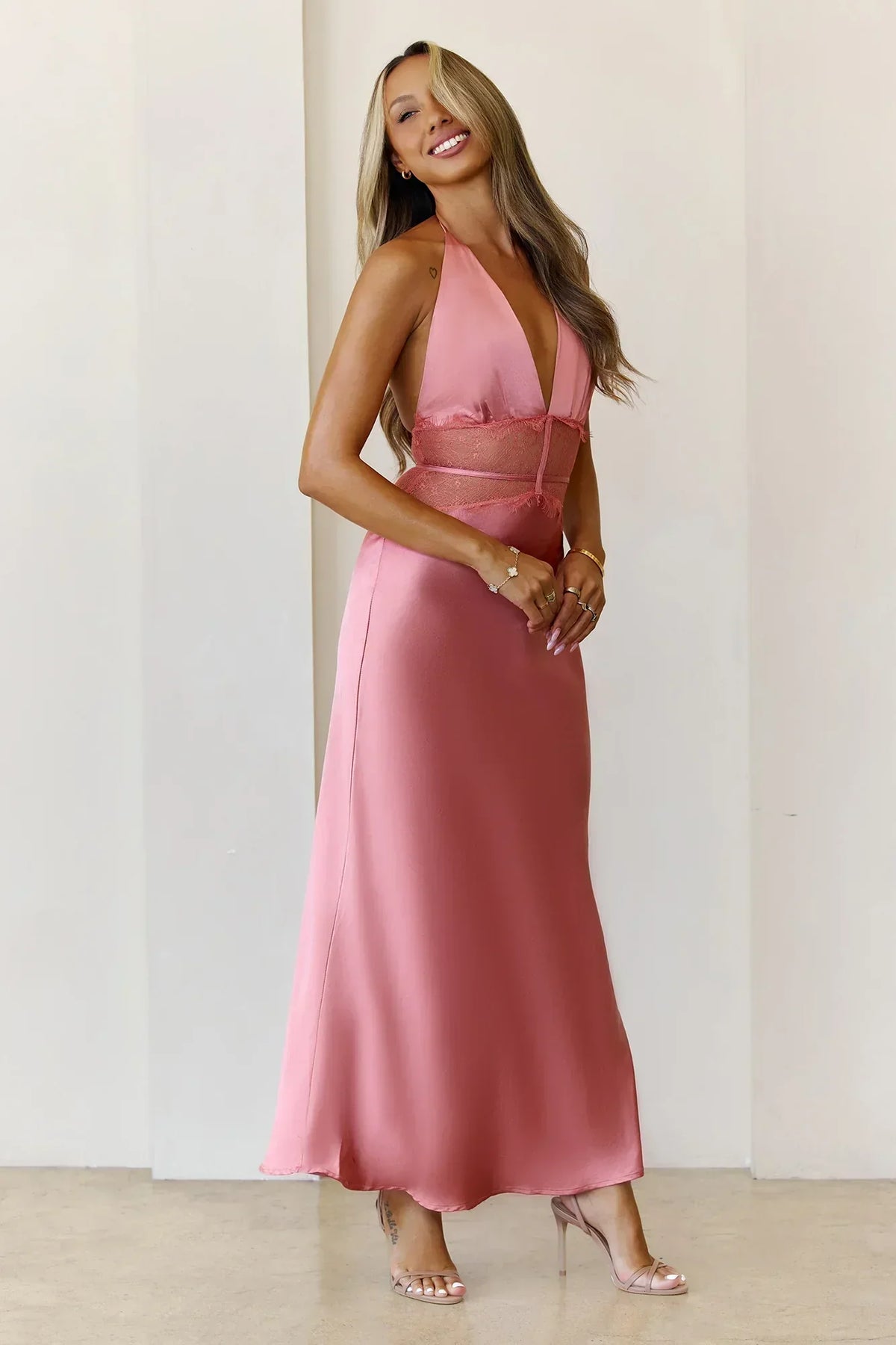 Ibiza Twilight Satin Lace Maxi Dress