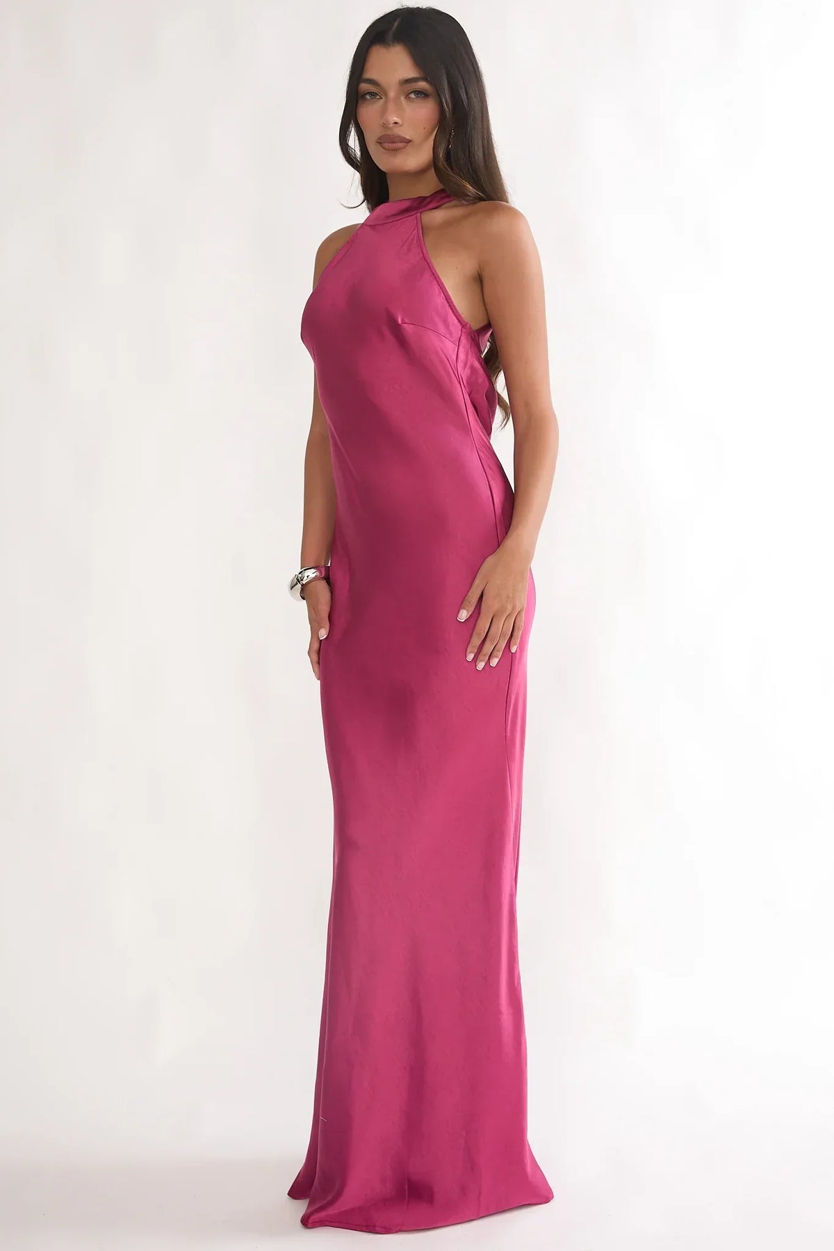 Saphirra Open Cowl Back Maxi Dress Berry