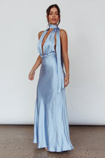 Italia Azure Halterneck Maxi Dress Blue