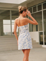 Jacquard Collarless Short Dress With Belt