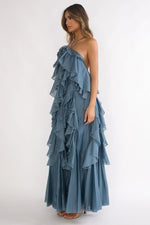 Oceara Ruffle Trim Spaghetti Strap Maxi Dress Slate Blue