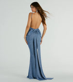 Gwendolyn Glitter Knit Bow-Back Mermaid Dress