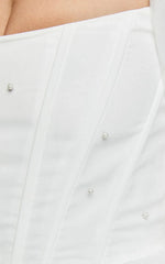 Ingrid Mini Dress - Long Puff Sleeve Pearl Detail Dress in White