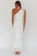 Deanna One-Shoulder Ruffle Maxi Dress Floral Texture White