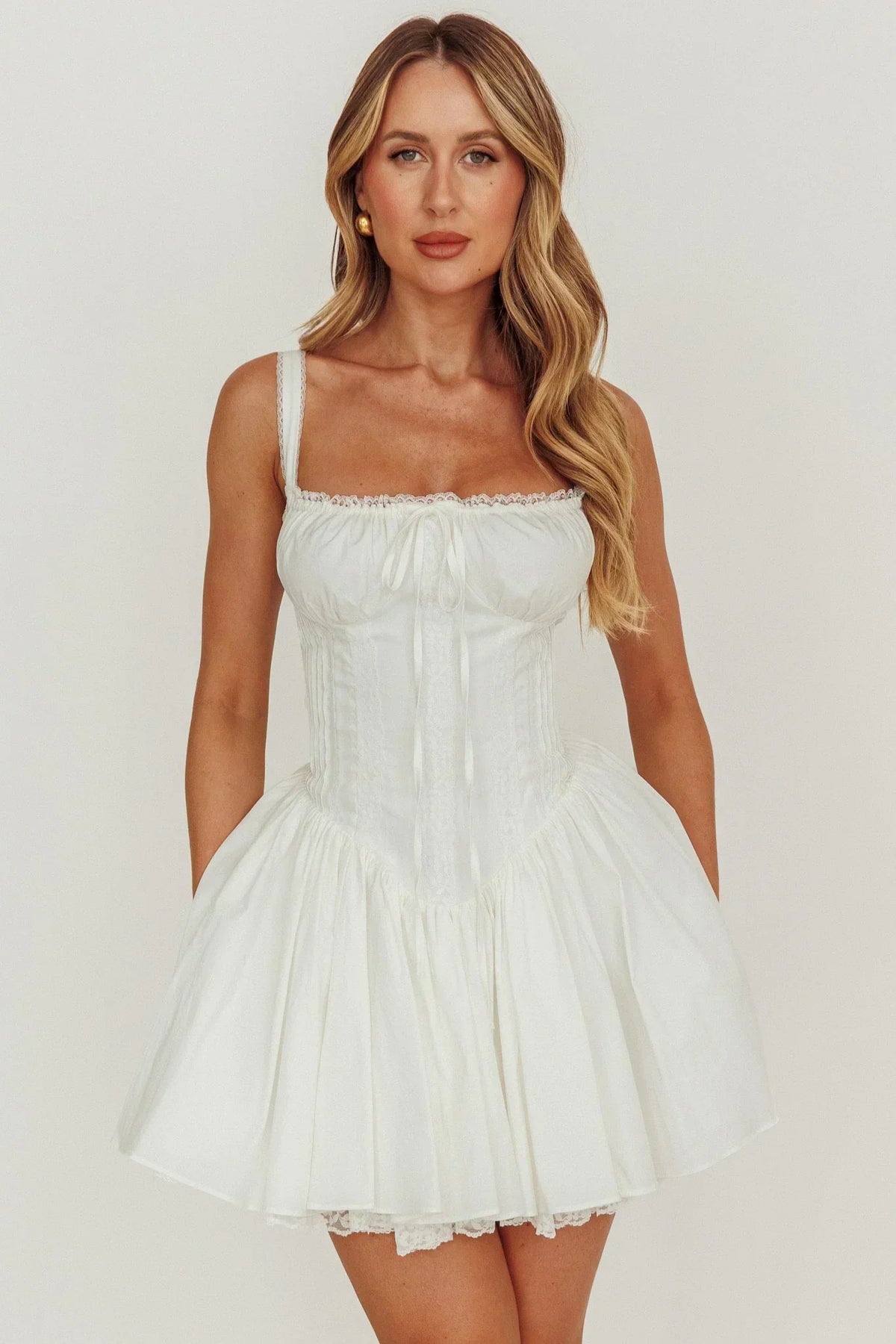 Jennie Corset Flared Mini Dress Off White