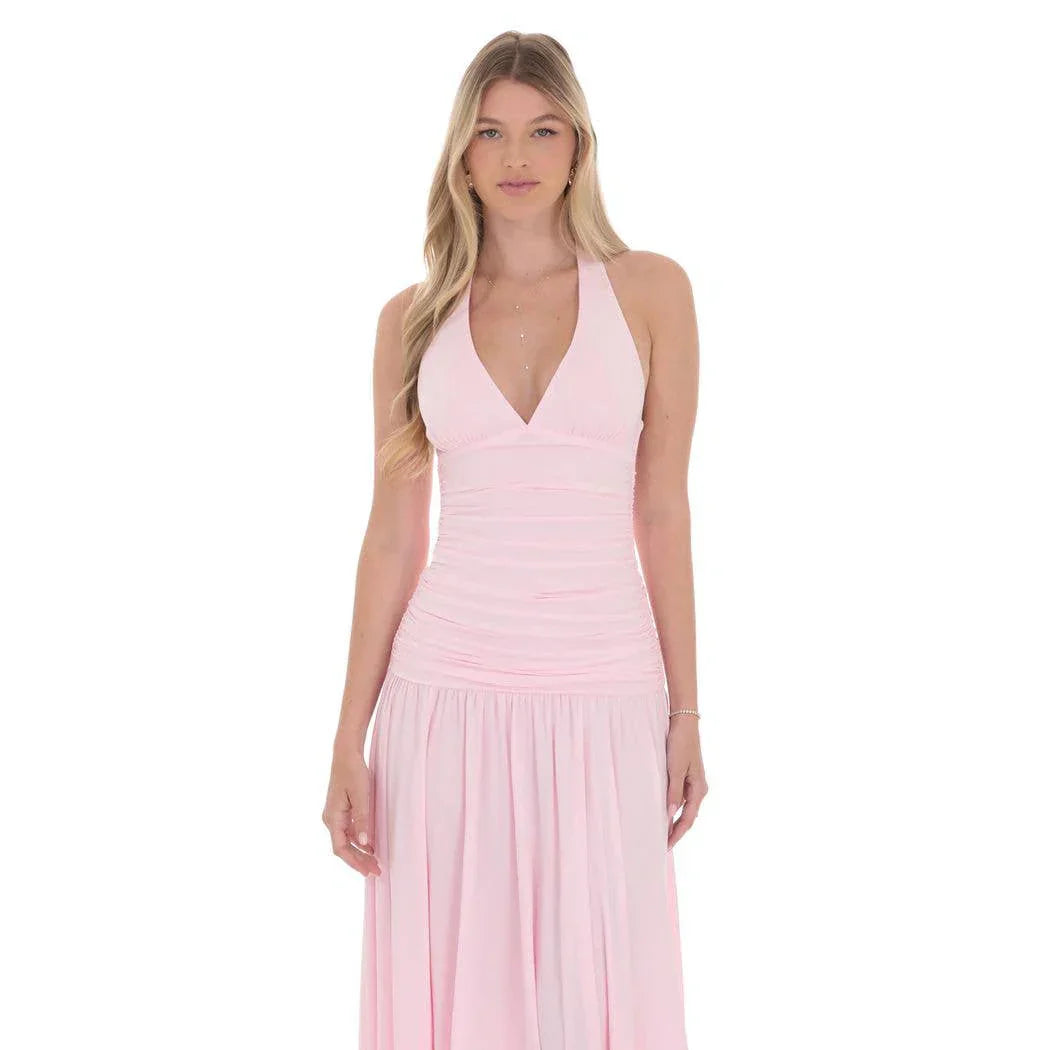 Halter Drop Waist Maxi Dress in Pink