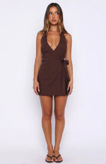 Office Hours Linen Mini Dress Chocolate