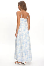 Patty Lace Trim Maxi Dress Palms White/Blue