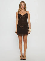 Jesenia Beaded Mini Dress Brown