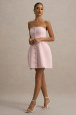 Anniston | Pink Bandeau Tailored Button Mini Dress