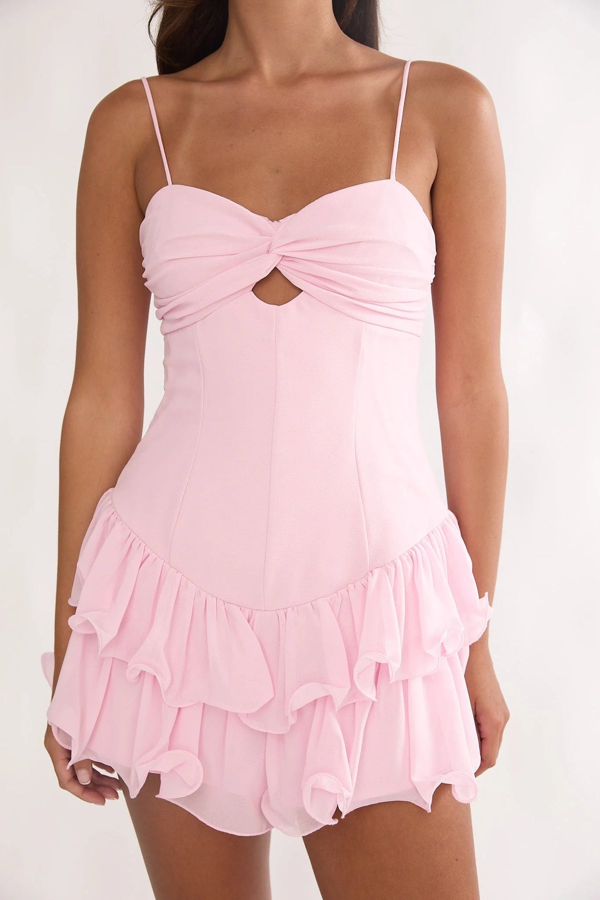 Heartstring Layered Hem Mini Dress Pink
