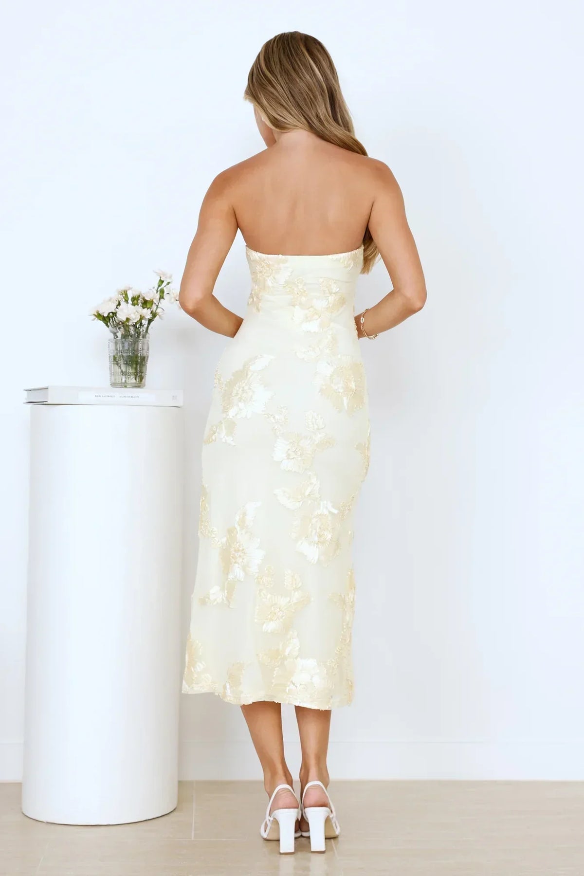 Magic Haze Strapless Mesh Midi Dress