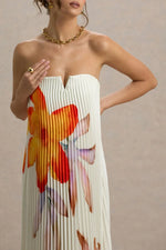 Bergamot | Orange Floral Satin Sweetheart Maxi Dress