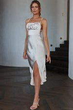 Lakoda Gathered Bust Bow Tie Back Midi Dress Champagne