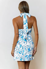 Island Bloom Halter Mini Dress Blue