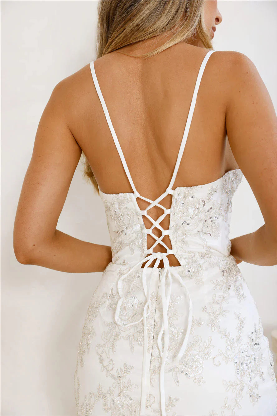 On The Silver Screen Sequin Maxi Dress Off White