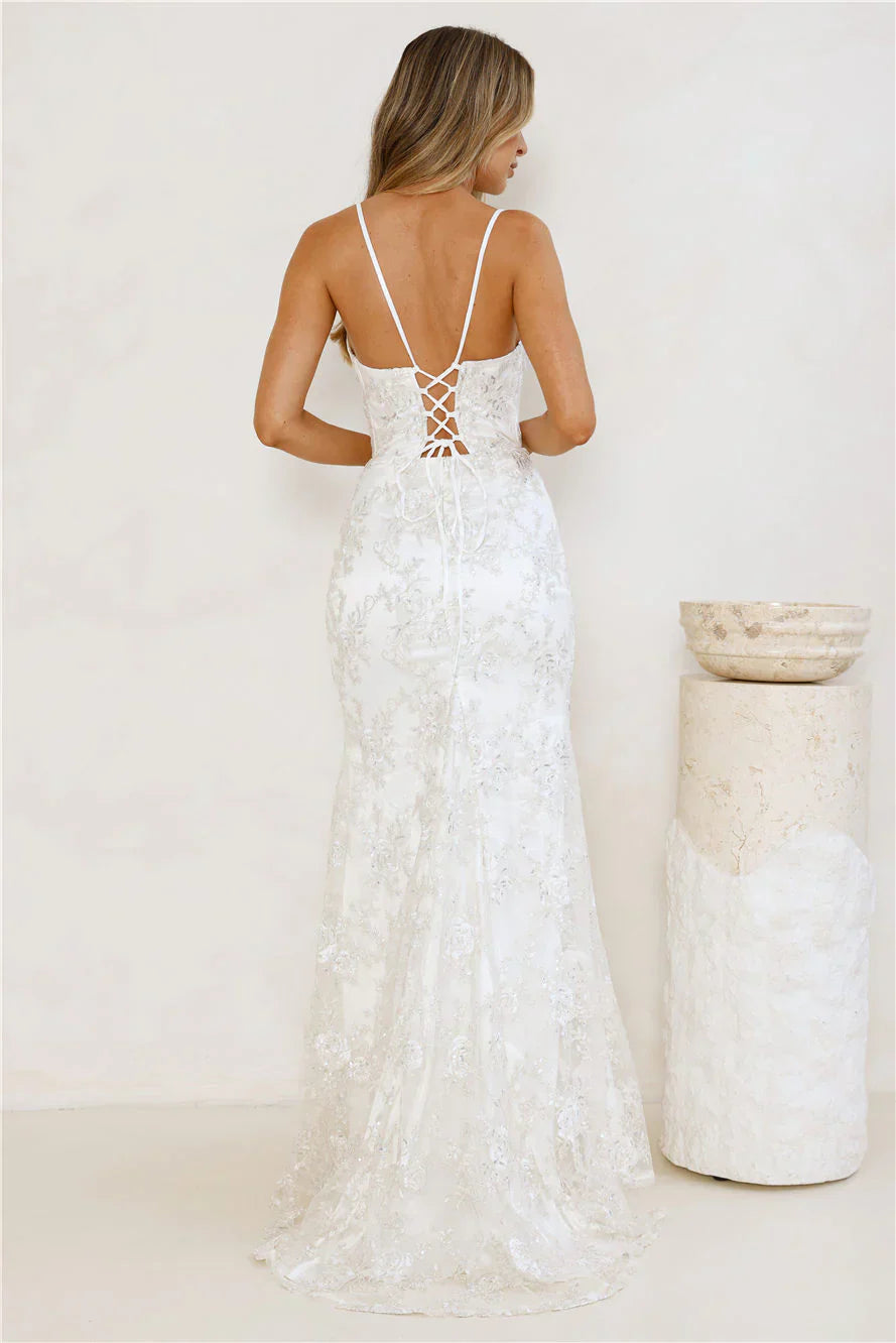 On The Silver Screen Sequin Maxi Dress Off White