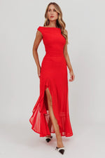 Moonlit Magic Asymmetric Neckline Maxi Dress Red