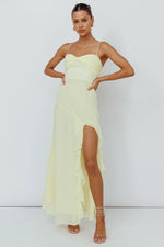 Jayna Ruffle Trim Split Dress Yellow
