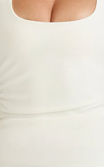 Lucinda Mini Dress - Scoop Neck Ruched Bodycon Dress in White