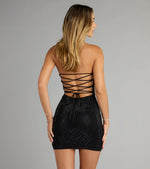 Nicole Rhinestone Lace-Up Strapless Mini Dress