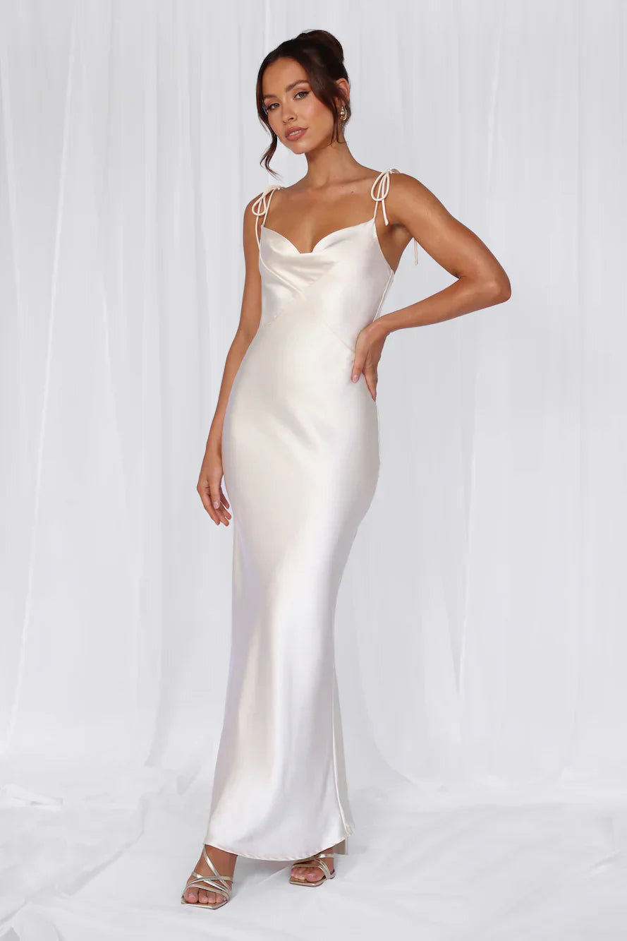 HELLO MOLLY The Penelope Cowl Satin Maxi Dress Pearl