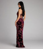 Melanie Floral Velvet Lace-Up Formal Dress