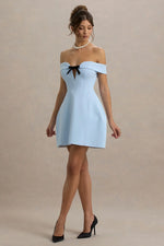 Lavender | Powder Blue Sweetheart Mini Dress With Bow Detail