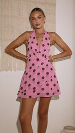 Imali Mini Dress - Pink/Choc Polka