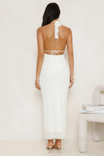 Lace Me Up Halter Maxi Dress Cream