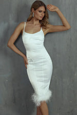 Hopelessly Devoted Feather Trim Midi Dress White