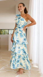 Odilie One Shoulder Maxi Dress - Yellow/Blue Floral