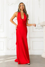 Nightfall Noir Halter Satin Maxi Dress