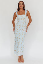 Coastal Bloom Tied Shoulder Maxi Dress Embroidered Baby Blue