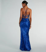 Regina Lace-Up Mermaid Sequin Mesh Formal Dress