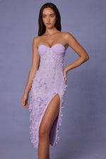 Lace-Up Corset Midaxi Dress with Split in Lilac