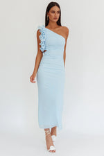 Deanna One-Shoulder Ruffle Maxi Dress Light Blue