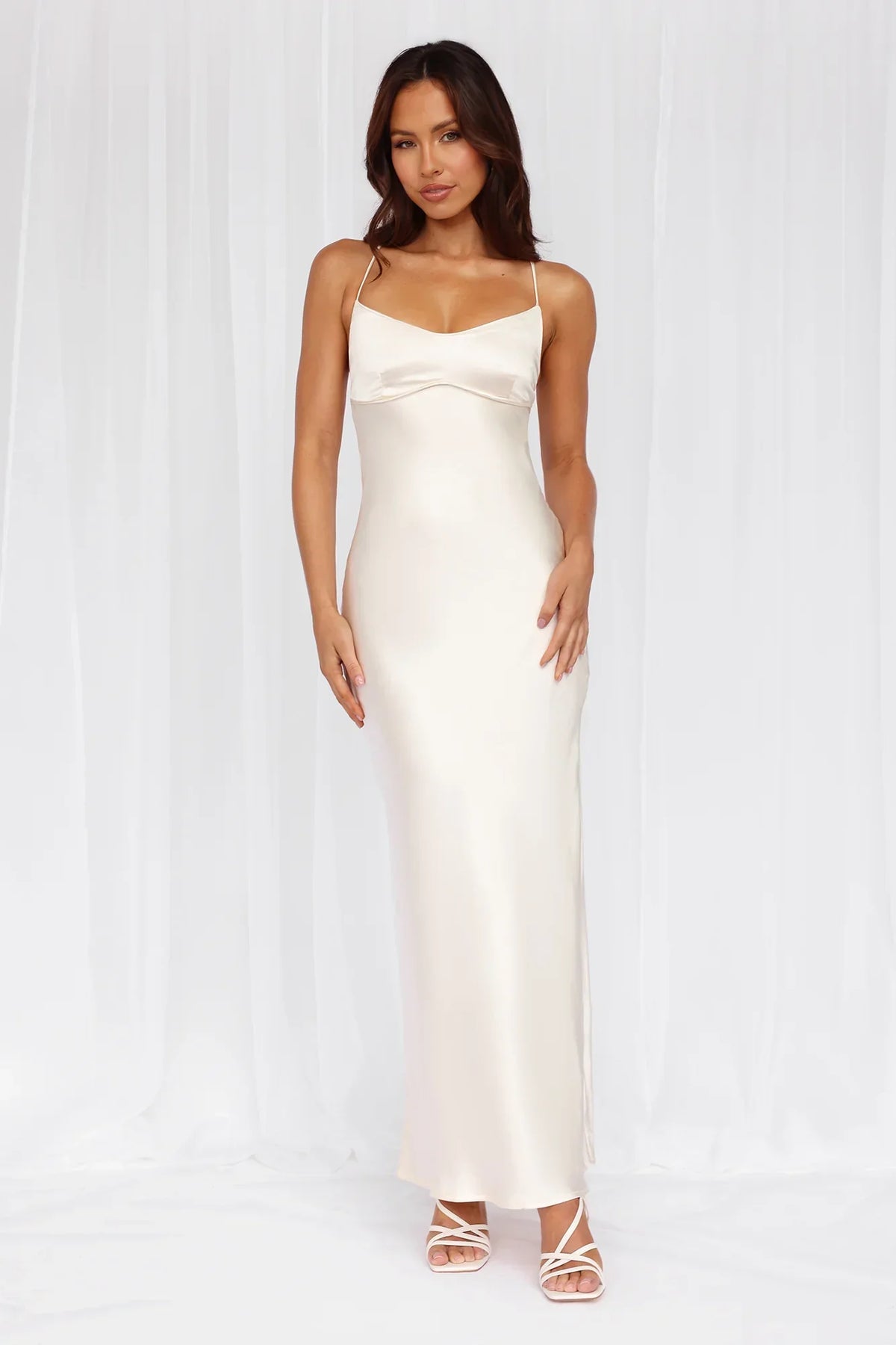 HELLO MOLLY The Samara Satin Maxi Dress Pearl