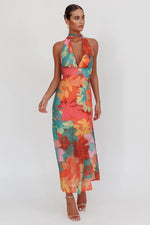 Cipriana Backless Halter Maxi Dress Floral Pink
