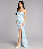 Helen Floral Satin Lace-Up Formal Dress