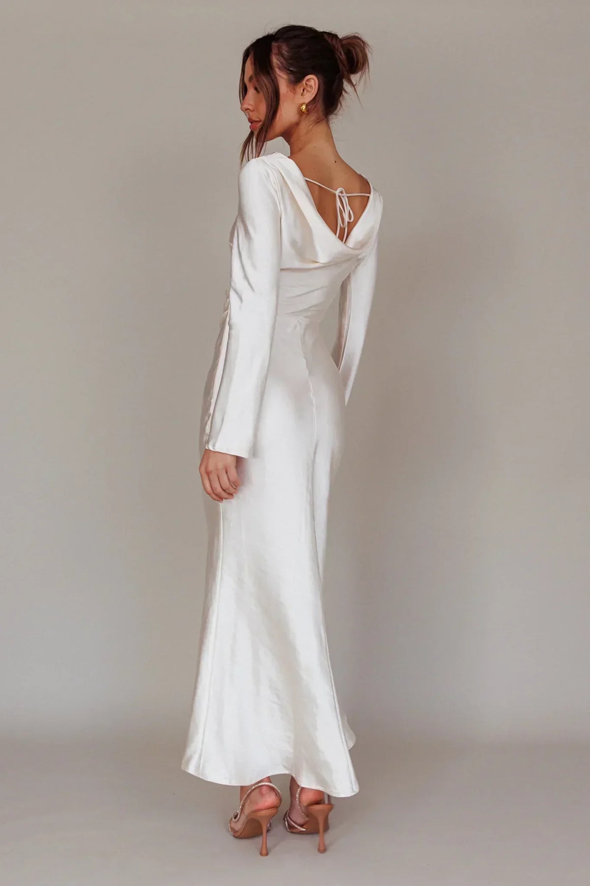 Loveland Cowl Back Midi Dress Oyster