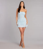Lovely Nights Strapless Lace Ruffle Skater Dress